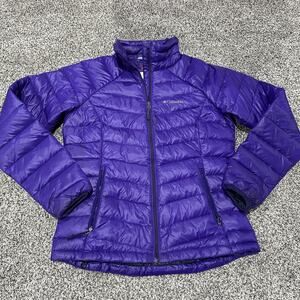 Women's COLUMBIA Omni-Heat Goose Down, Feather Jacket, Medium, Purple, Pre-owned